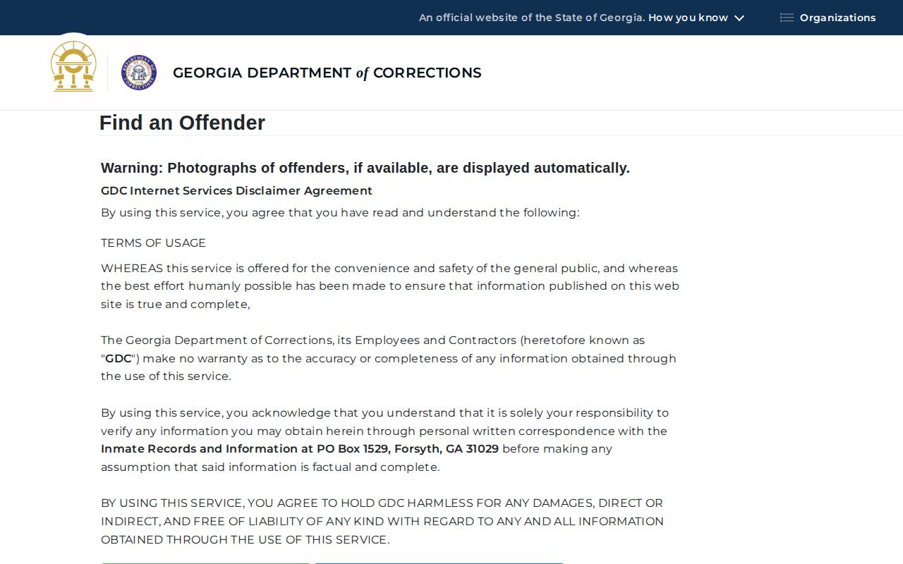 Georgia Department of Corrections offender search for state custody photos
