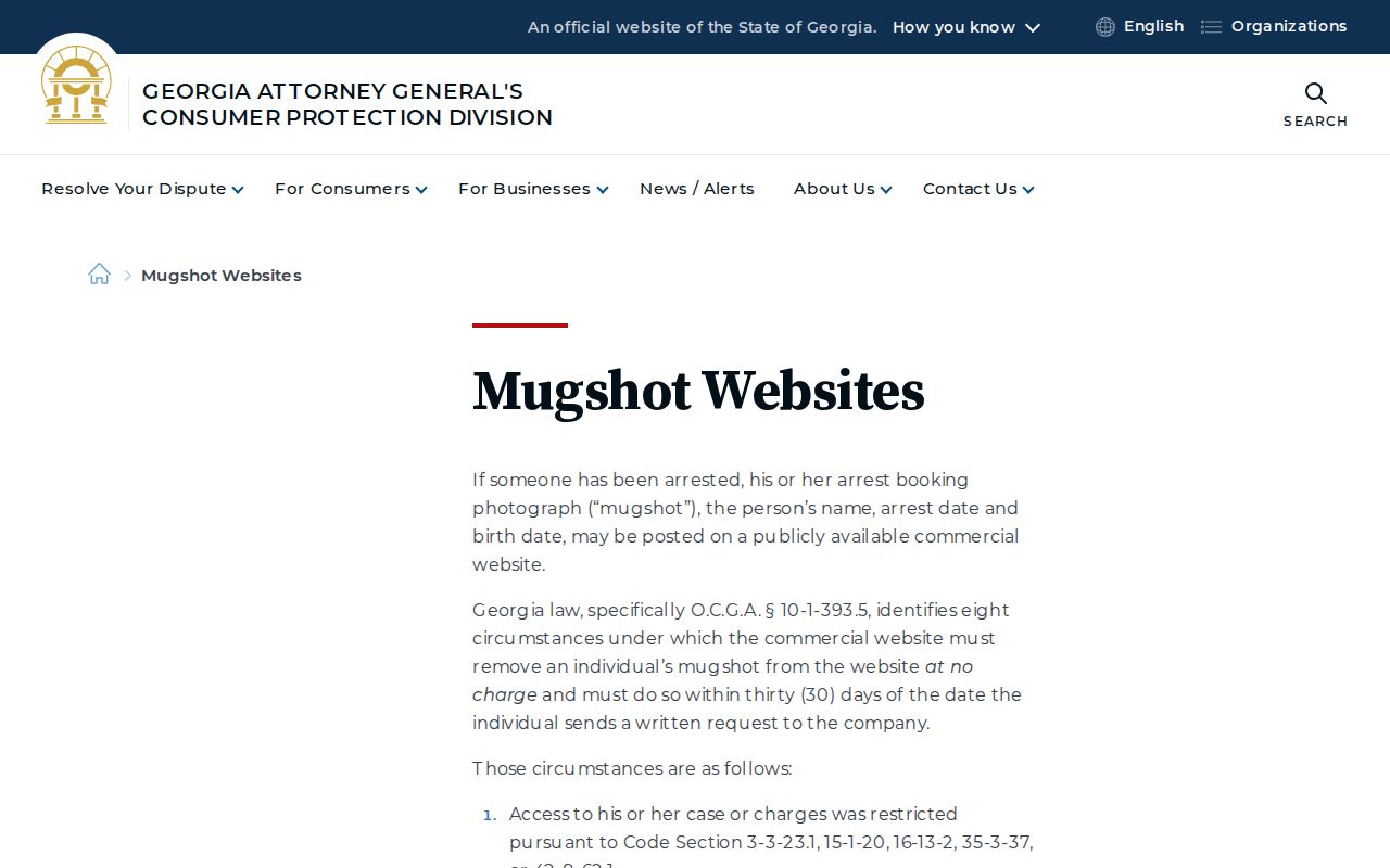Georgia mugshot law and commercial booking-photo removal guidance for Paulding County records