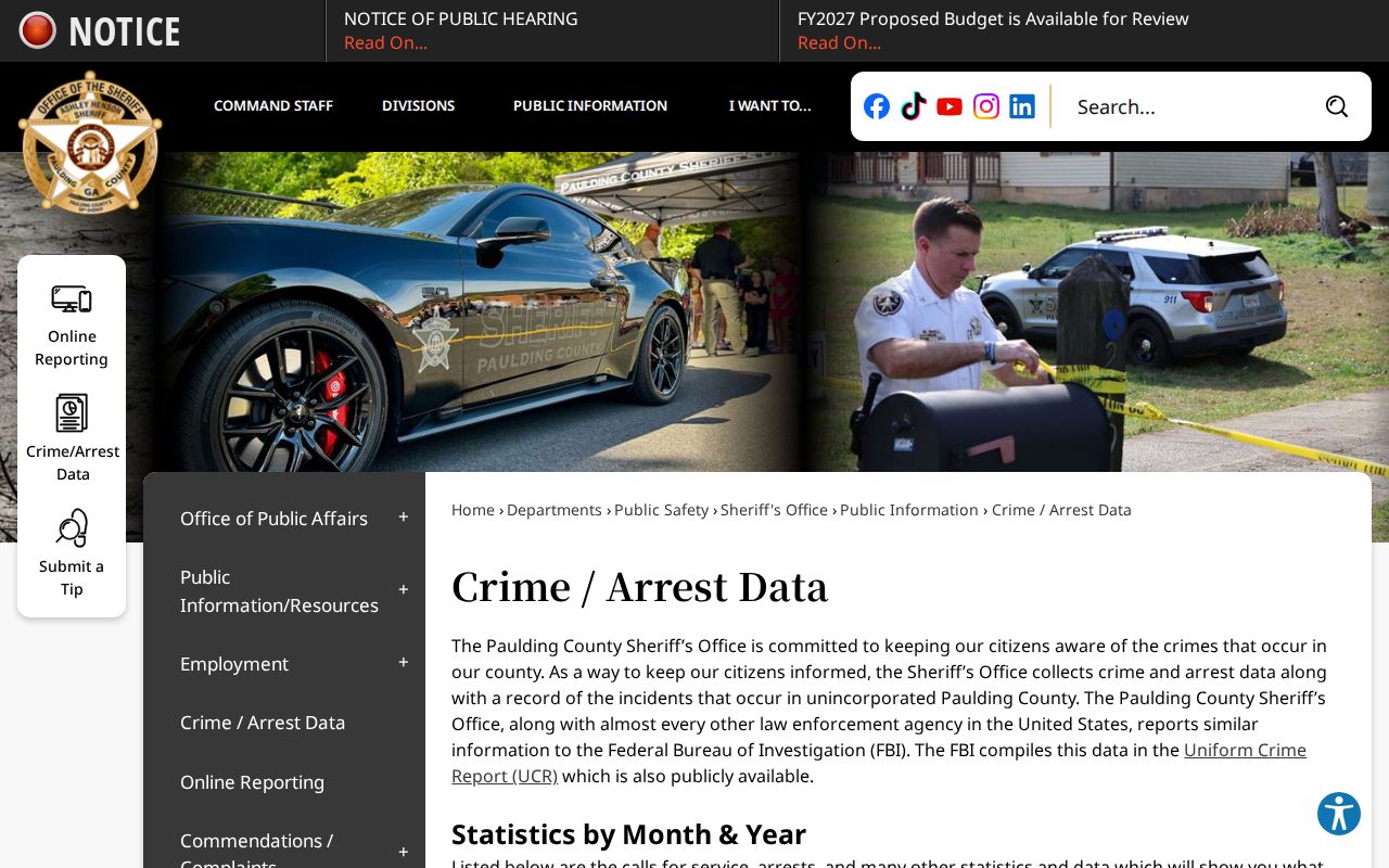Paulding County monthly crime and arrest data for official arrest-record context